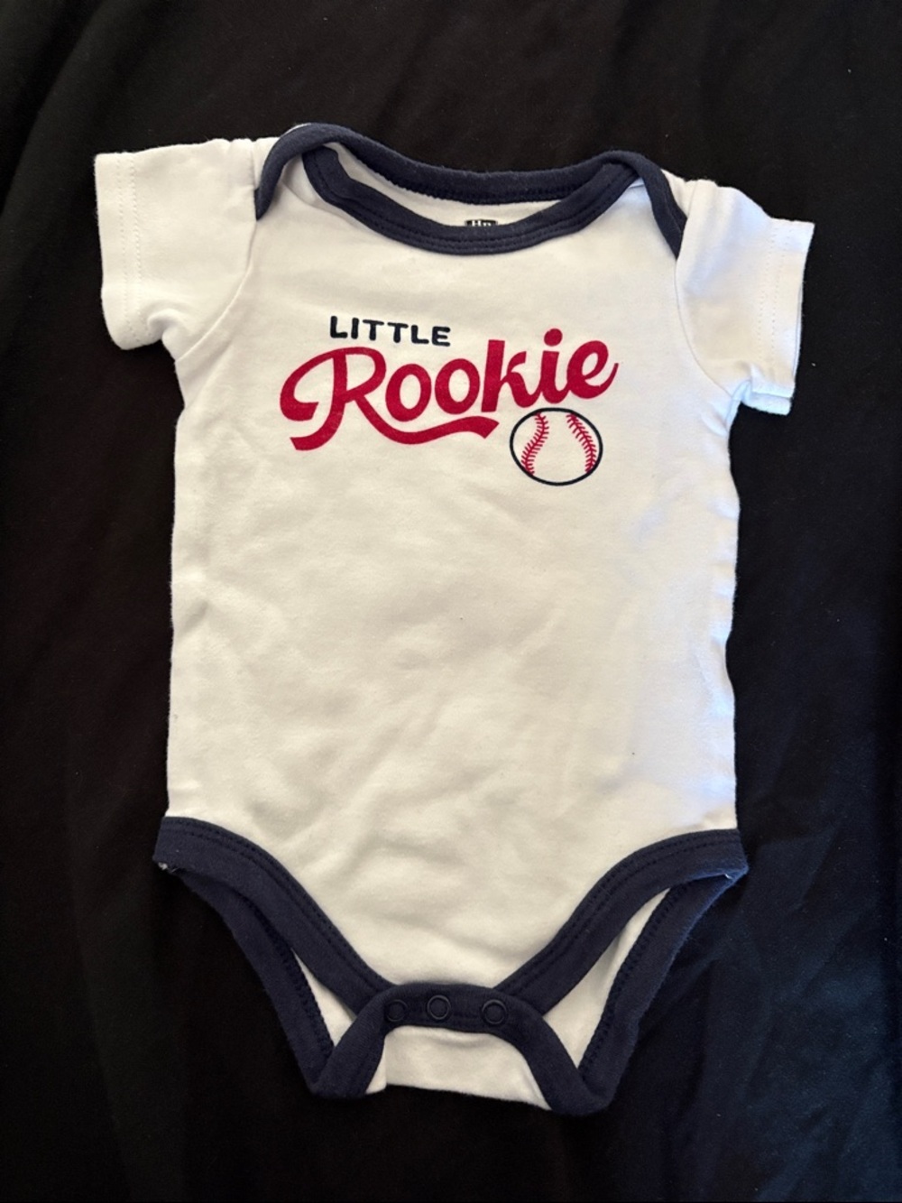 Little Rookie White & Navy Baby One-Piece